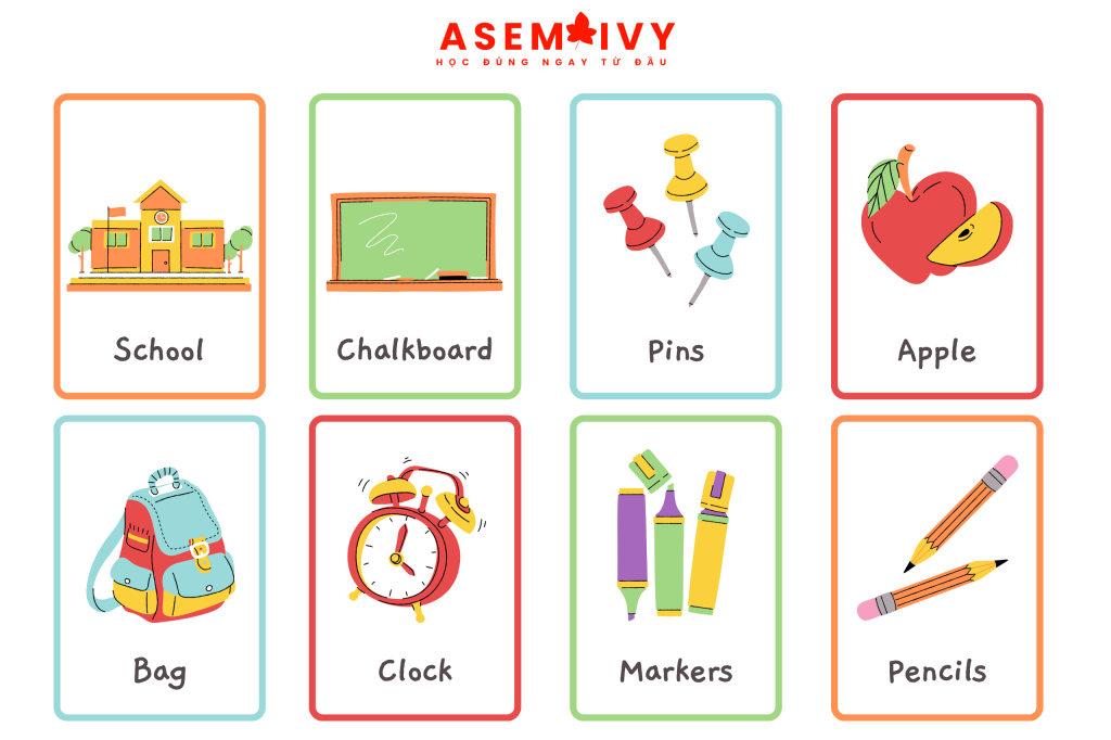 Từ vựng tiếng Anh cho bé về chủ đề nhà trường (school) và đồ dùng học tập (School supplies)