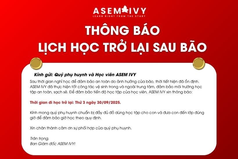 ASEM IVY thông báo lịch học trở lại